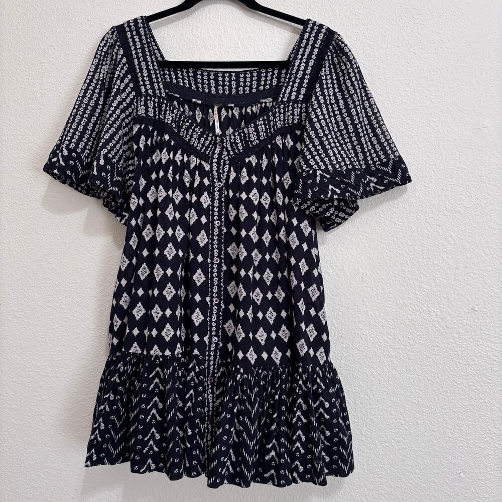 Free People Black & White Ikat Print Boho Flowy mini dress Size-M